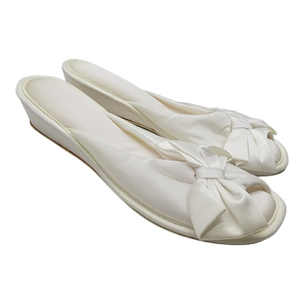 COPY - Vanity Fair Slippers Womens Sz L 8/9  Nylon Satin Peep Toe Vintage Made … - Picture 3 of 16